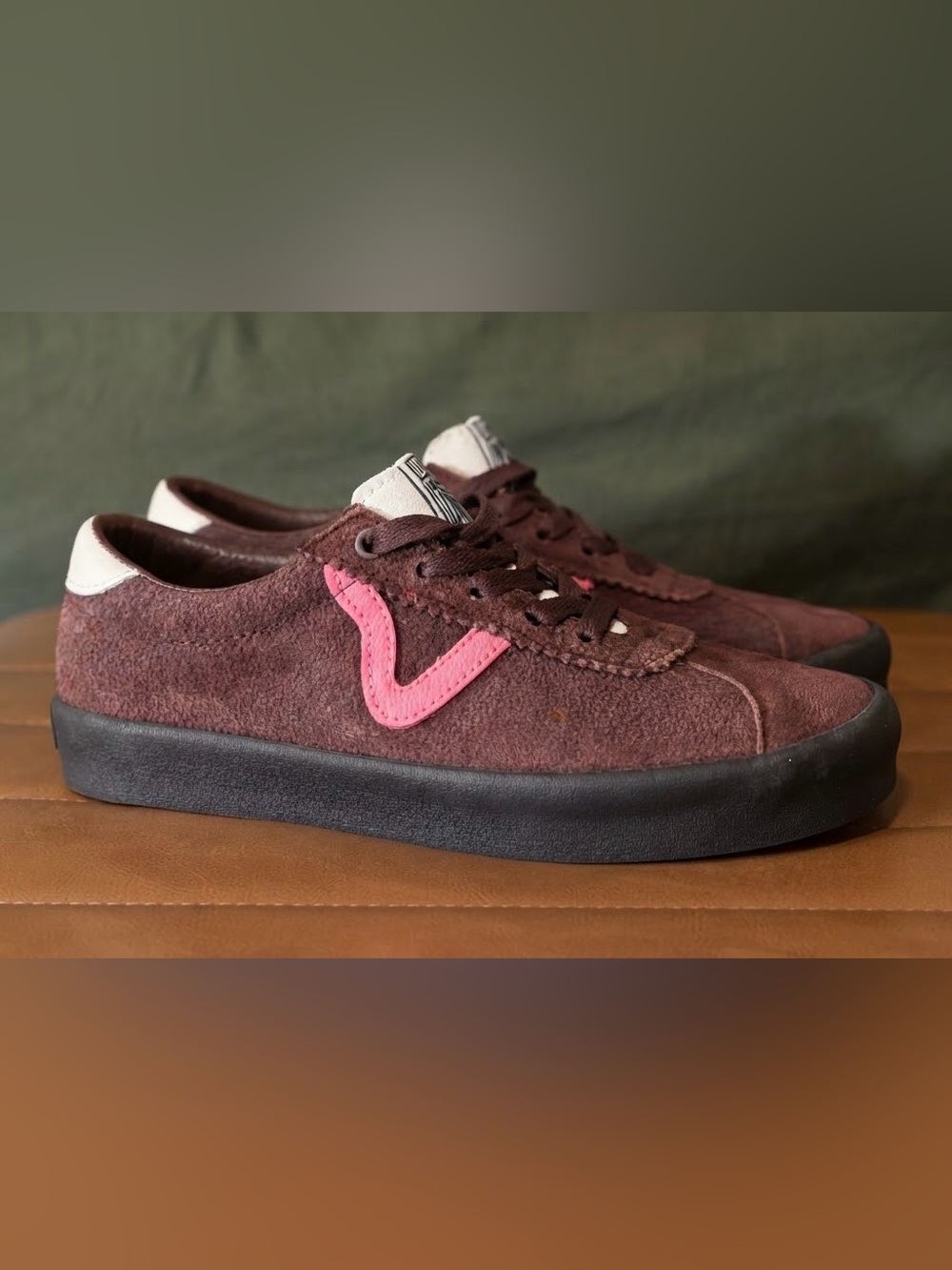 Vans Kids Brown Suede Sneakers with Pink Side Accent